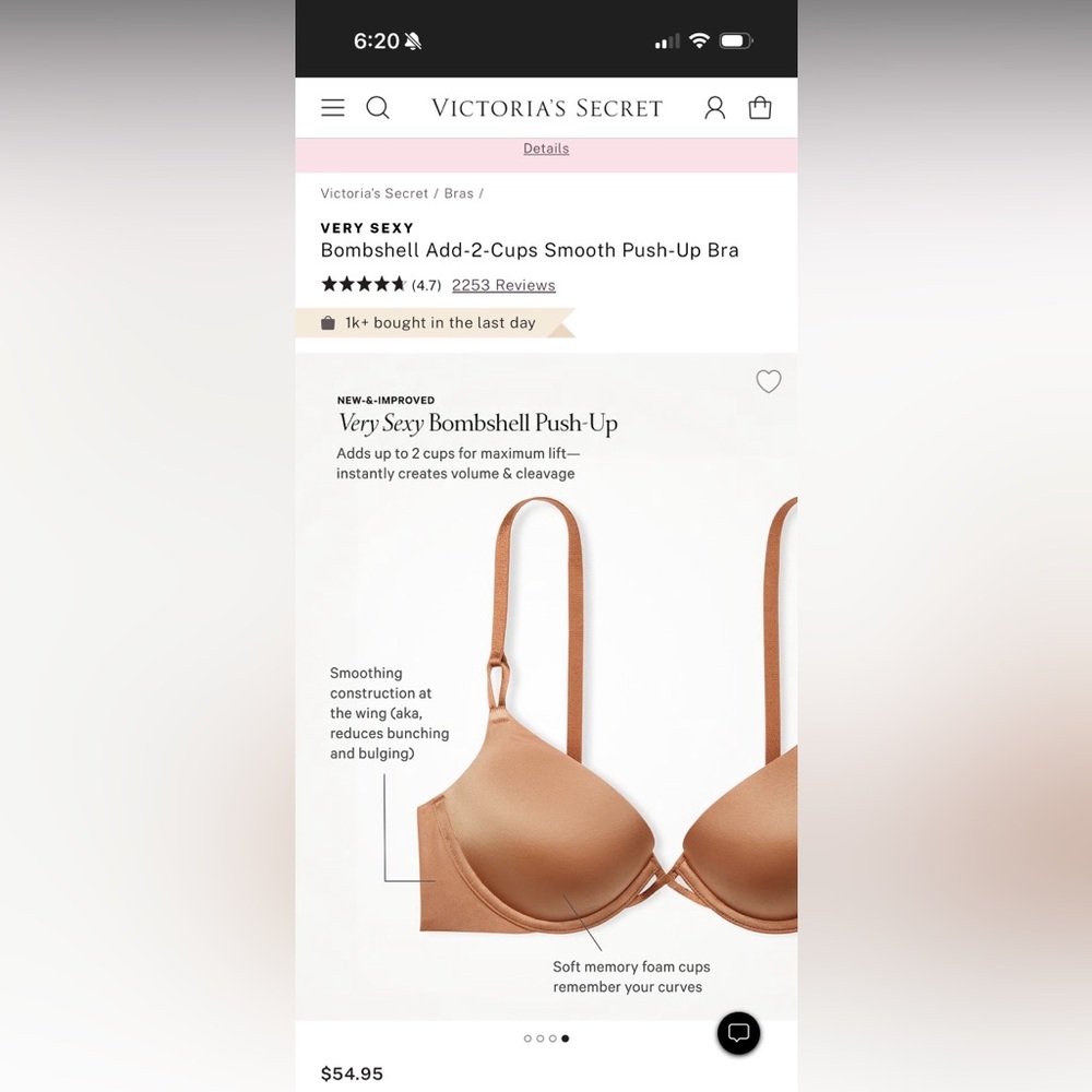 NWT Victorias Secret Bombshell Add 2 Cups Padded Push Up Bra 36C Smooth Praline - Picture 12 of 15